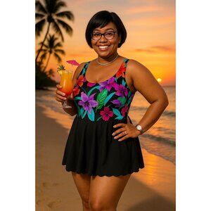 Vintage Pacific Connections Swimwear Skirted One Piece Swimsuit Size 18 Floral
